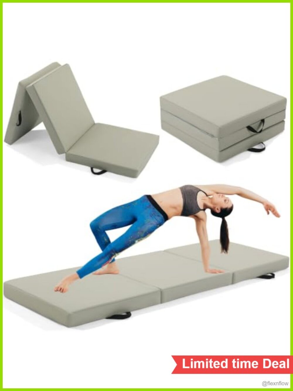 Tri-Fold Yoga Mat, 3" Thick PU Leather, Exercise & Fitness Mat